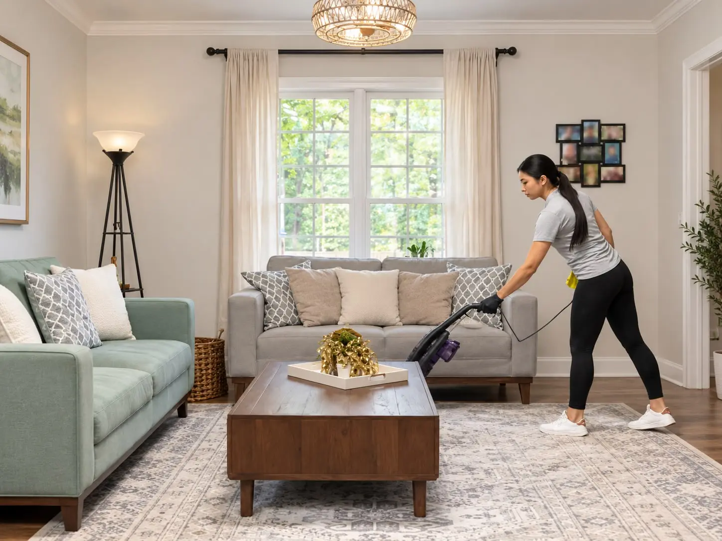 Vacuuming a living room